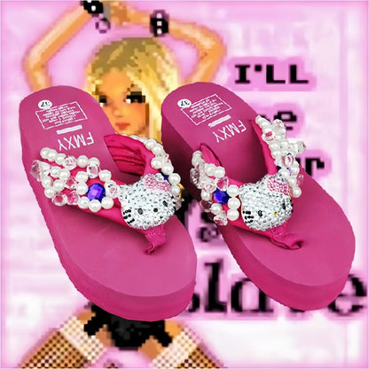 Hello Kitty Rhinestone High Platform Flip Flops Sandals Slippers