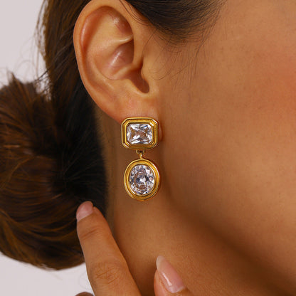 Stainless steel 18k gold-plated white cubic zirconia earrings