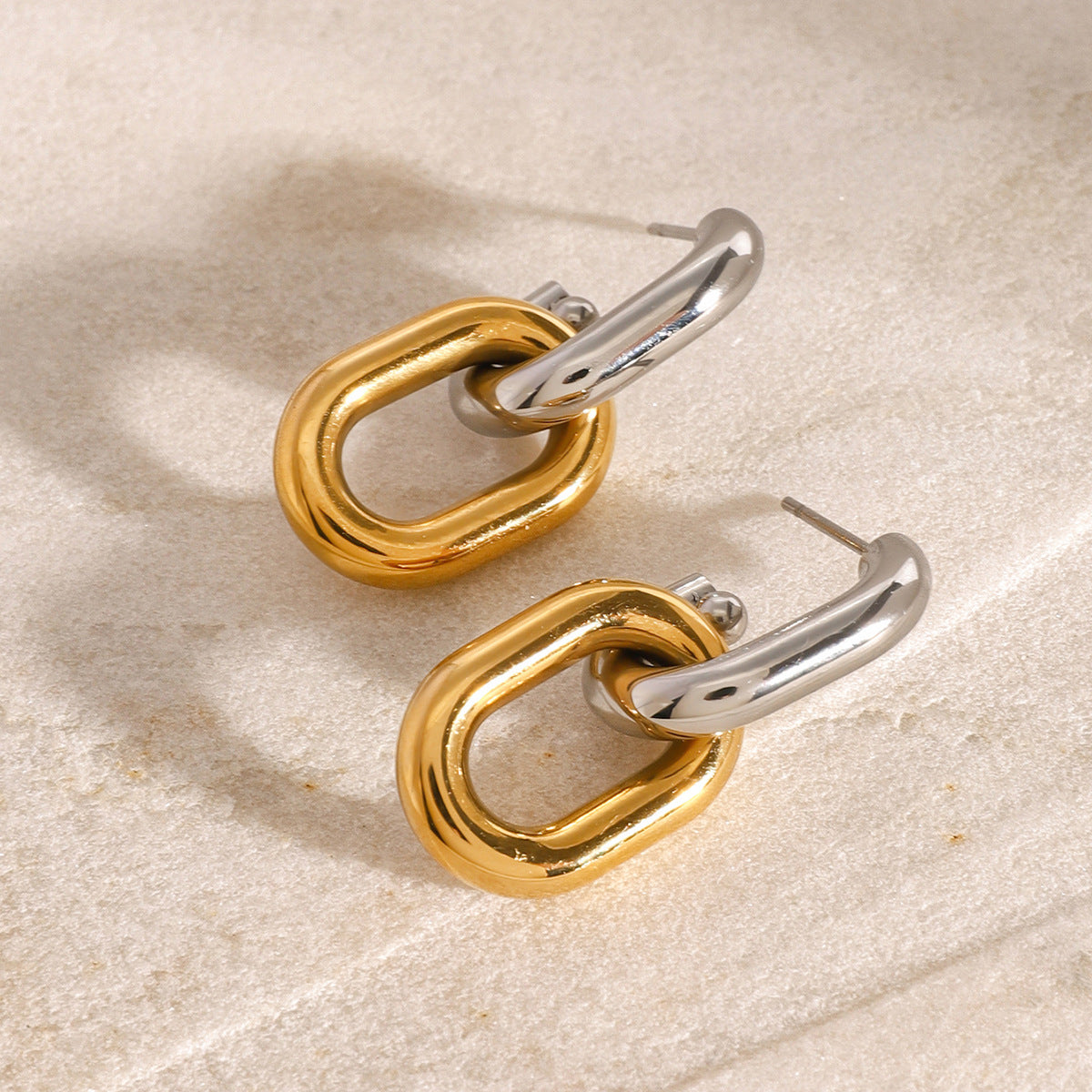 Stainless steel 18k gold-plated color-block earring