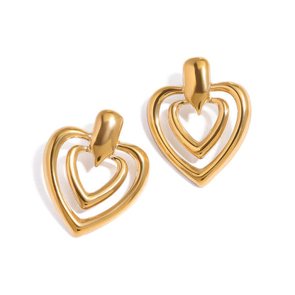 Stainless steel 18k gold-plated double heart earrings