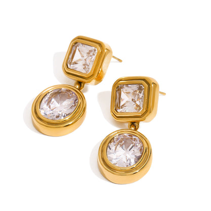 Stainless steel 18k gold-plated white cubic zirconia earrings