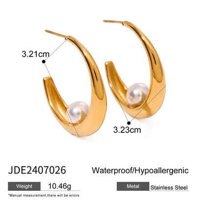 Stainless steel 18k gold-plated pearl earrings