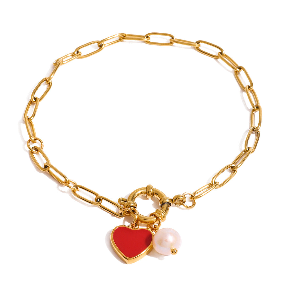 Stainless steel 18k gold-plated pearl heart bracelet