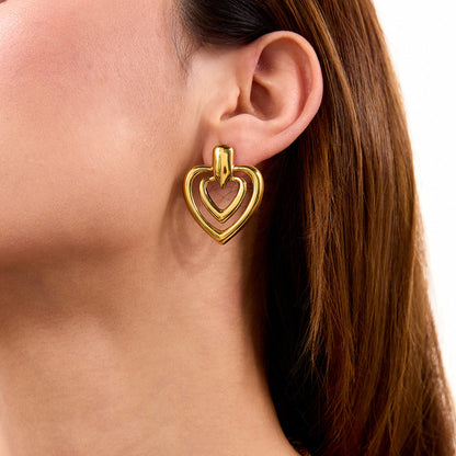 Stainless steel 18k gold-plated double heart earrings