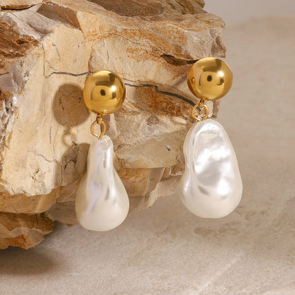 Stainless steel 18k gold-plated pearl earrings