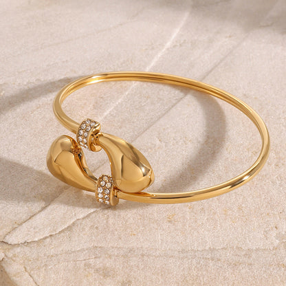 Stainless steel 18k gold-plated diamond-encrusted teardrop bracelet