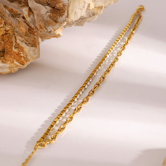 Stainless steel 18k gold-plated double-layer tennis bracelet