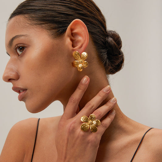 Stainless steel 18k gold-plated flower earrings