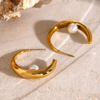 Stainless steel 18k gold-plated pearl earrings