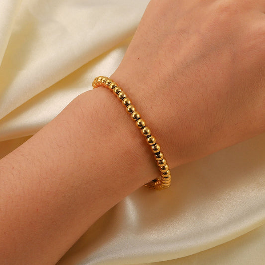 Stainless steel 18k gold-plated round beaded bracelet