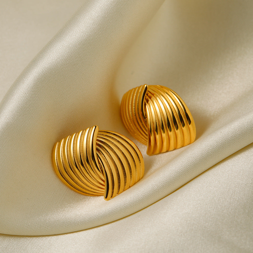 Stainless steel 18k gold-plated stripe textures earrings