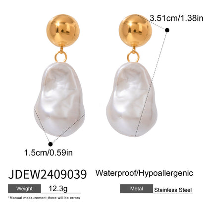 Stainless steel 18k gold-plated pearl earrings