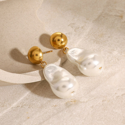 Stainless steel 18k gold-plated pearl earrings