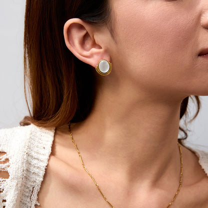 Stainless steel 18k gold-plated cat's eye stone earrings