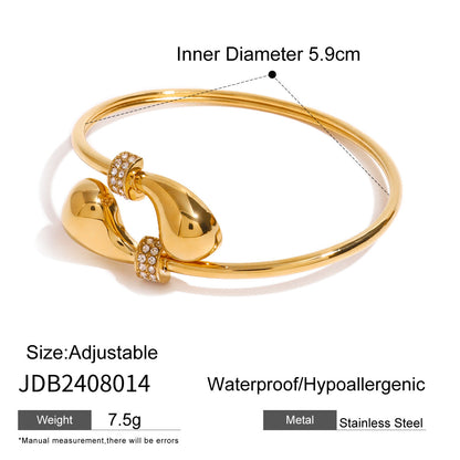 Stainless steel 18k gold-plated diamond-encrusted teardrop bracelet