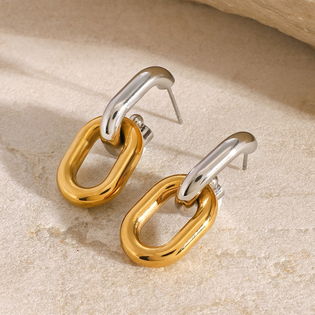 Stainless steel 18k gold-plated color-block earring