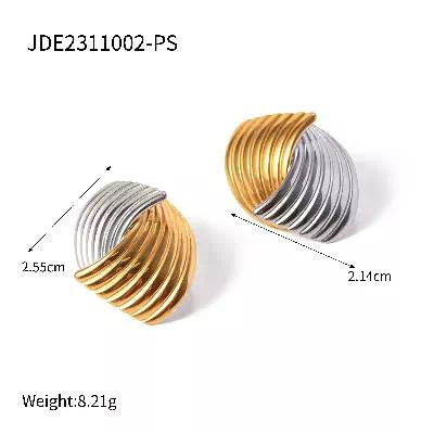 Stainless steel 18k gold-plated stripe textures earrings