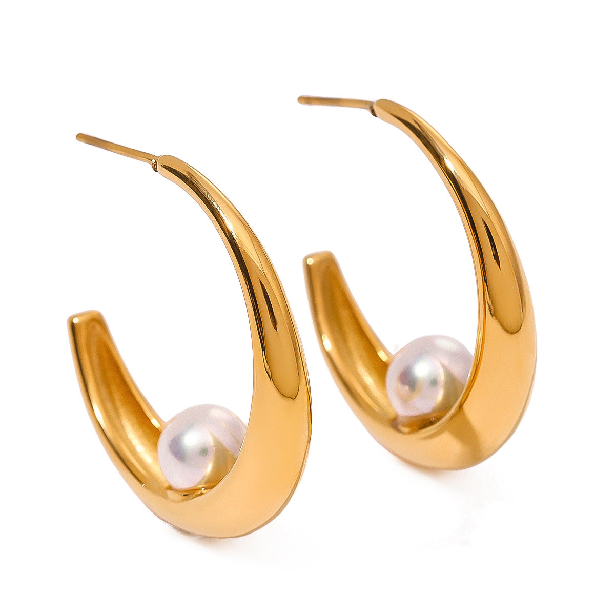 Stainless steel 18k gold-plated pearl earrings