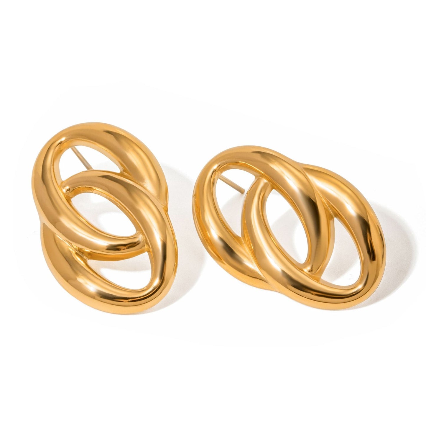 Stainless steel 18k gold-plated double O-shaped earrings