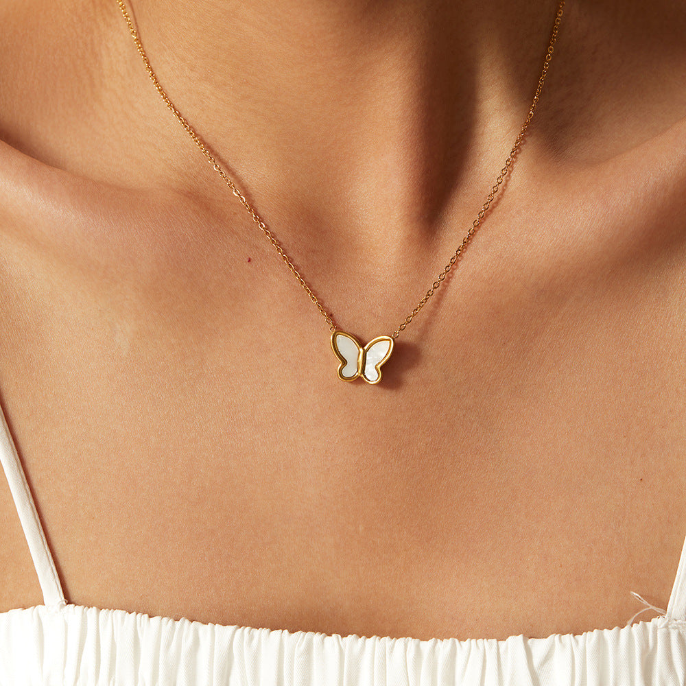 Stainless steel 18k gold-plated white butterfly necklace