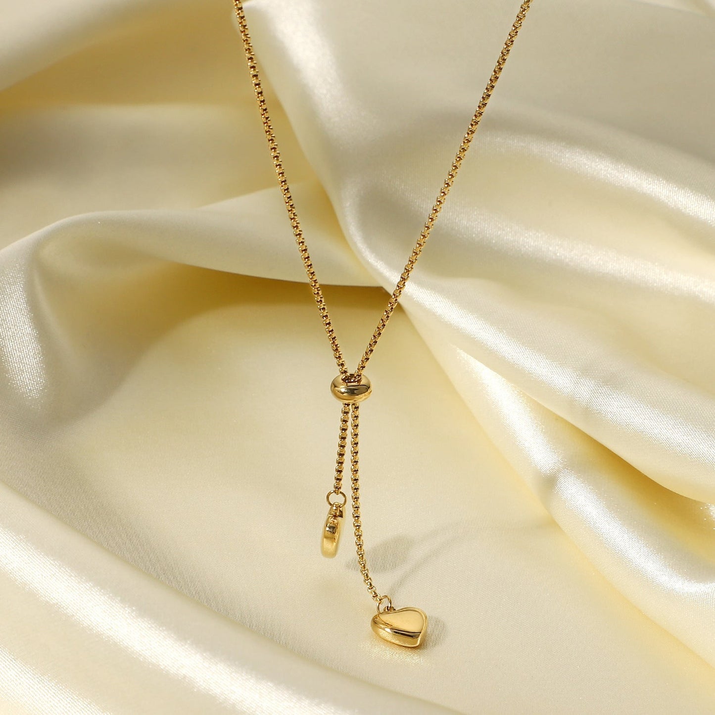 Stainless steel 14k gold-plated Y-shaped double-heart necklace
