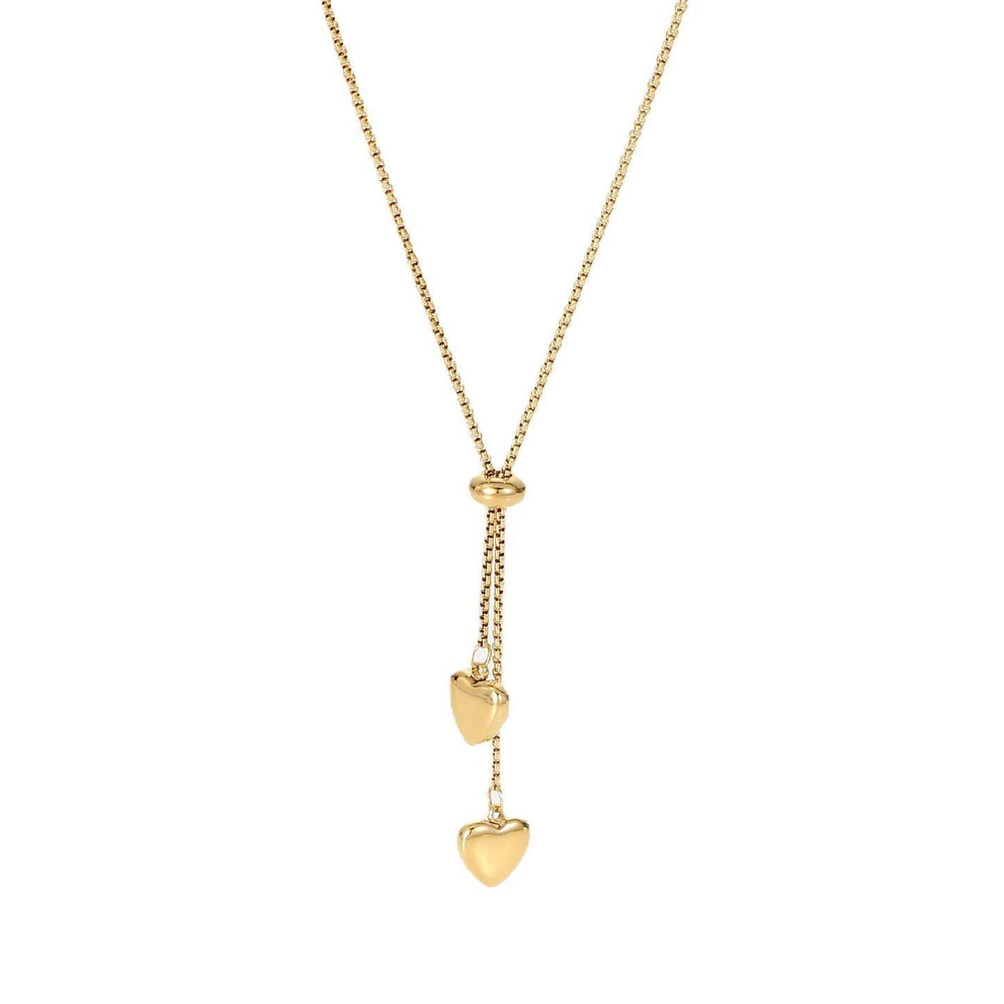 Stainless steel 14k gold-plated Y-shaped double-heart necklace