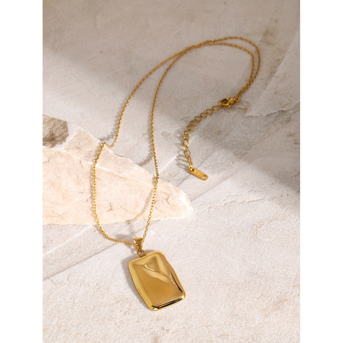 Stainless steel 18k gold-plated rectangular-pendant necklace