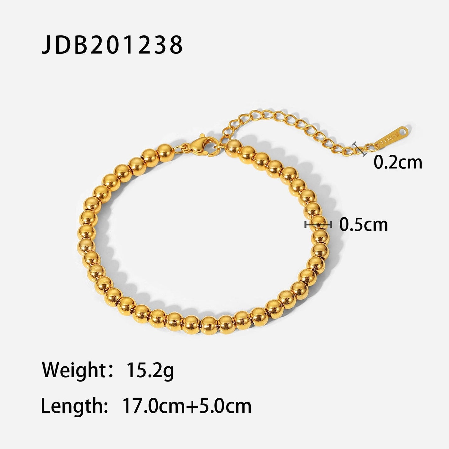 Stainless steel 18k gold-plated round beaded bracelet