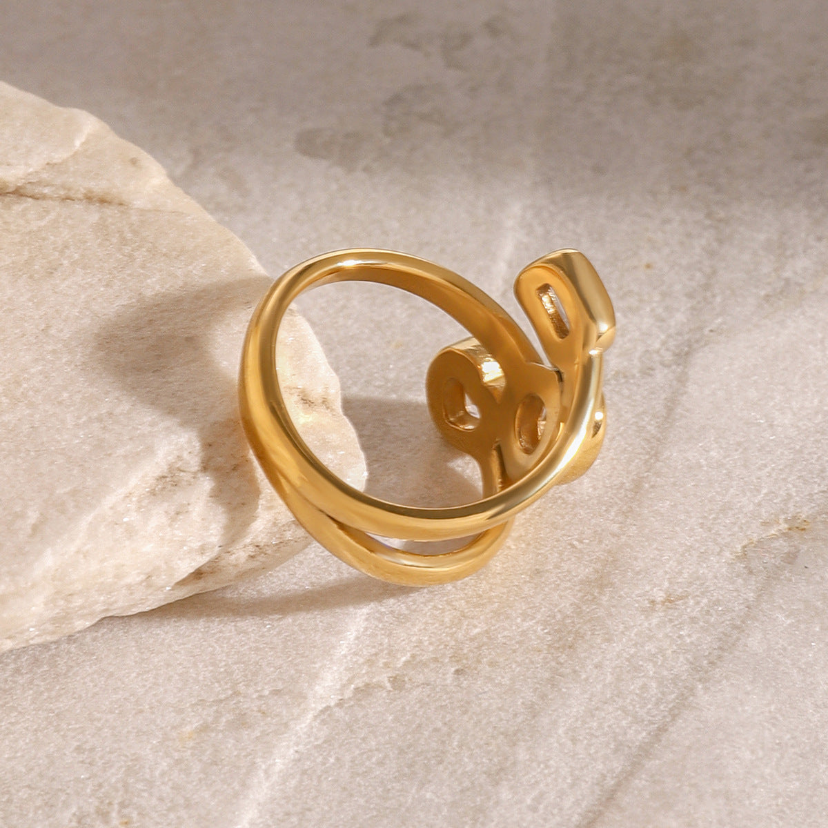 Stainless steel 18k gold-plated zircon heart-shaped ring