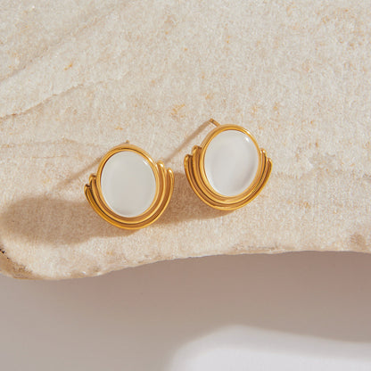 Stainless steel 18k gold-plated cat's eye stone earrings