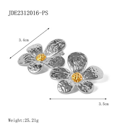 Stainless steel 18k gold-plated flower earrings