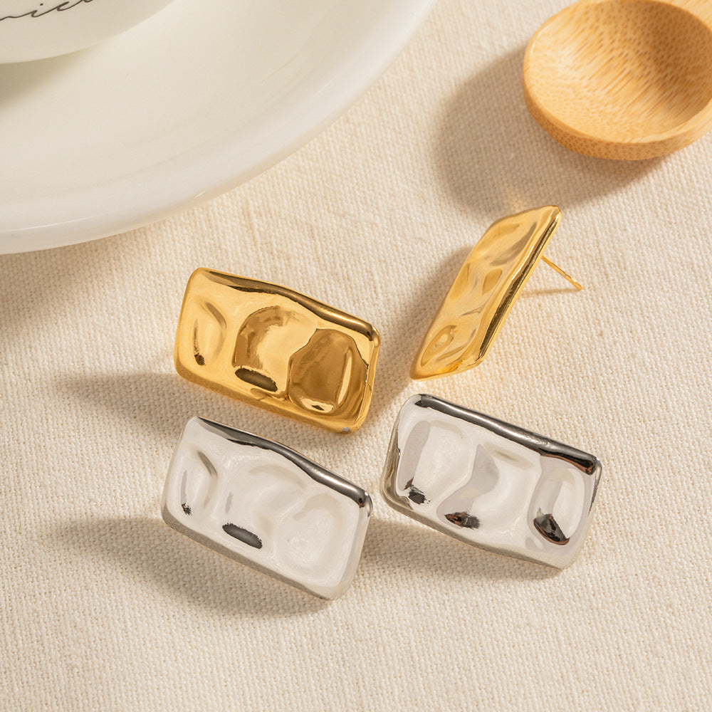 Stainless steel 18k gold-plated square earrings