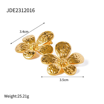 Stainless steel 18k gold-plated flower earrings