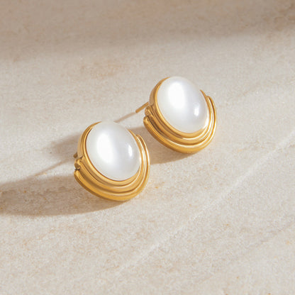 Stainless steel 18k gold-plated cat's eye stone earrings