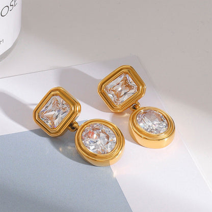 Stainless steel 18k gold-plated white cubic zirconia earrings