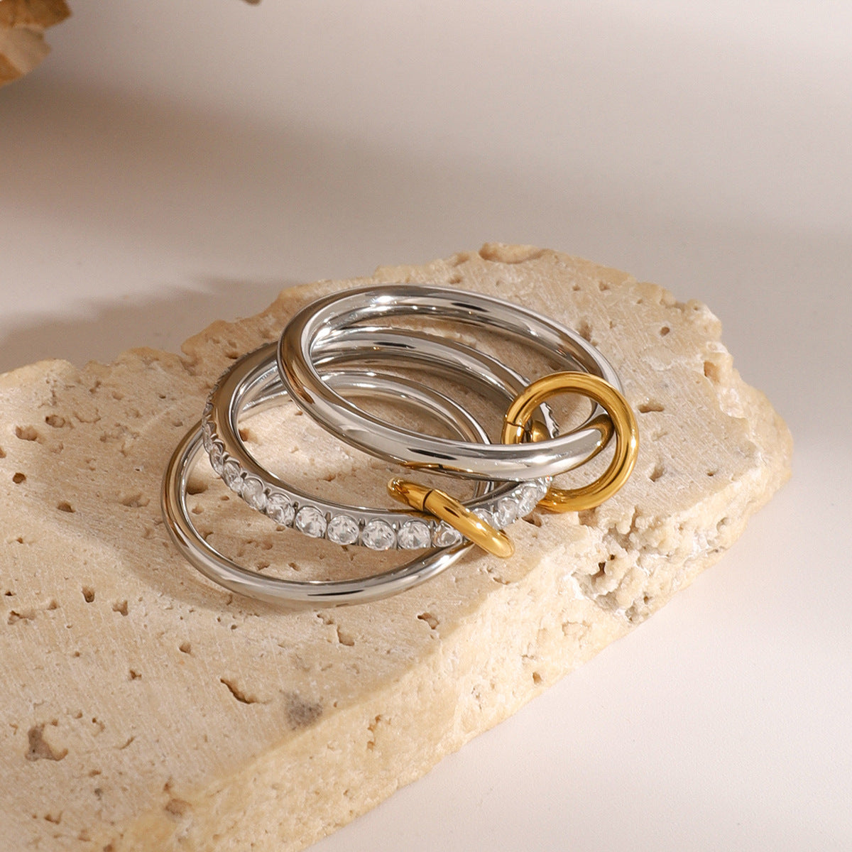 Stainless steel 18k gold-plated stacking plain band rings