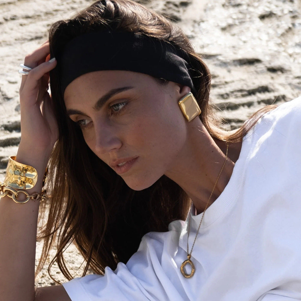 Stainless steel 18k gold-plated square earrings