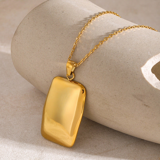 Stainless steel 18k gold-plated rectangular-pendant necklace