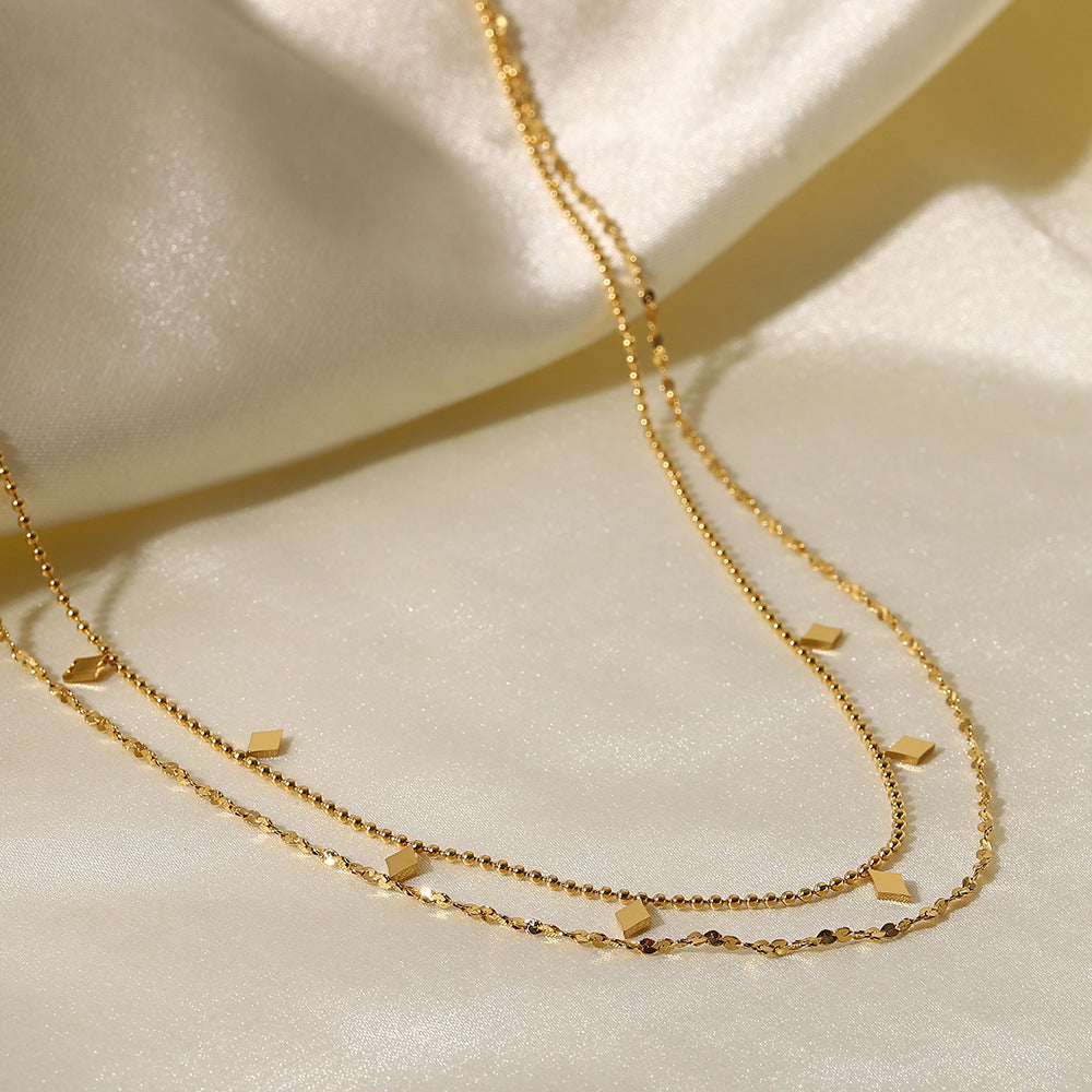 Stainless steel 18k gold-plated double layers necklace