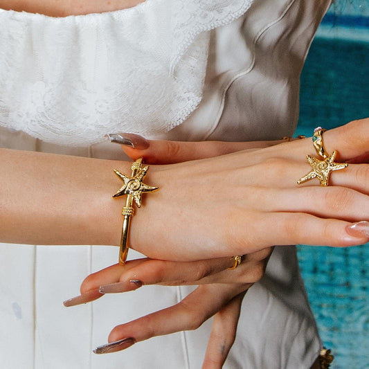 Stainless steel 18k gold-plated starfish bracelet
