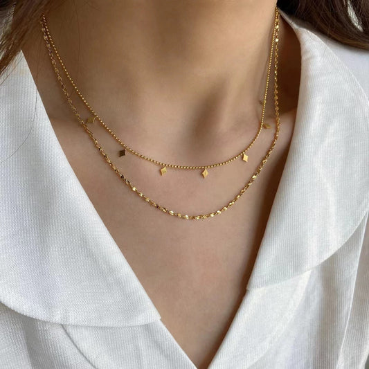 Stainless steel 18k gold-plated double layers necklace