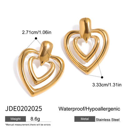 Stainless steel 18k gold-plated double heart earrings