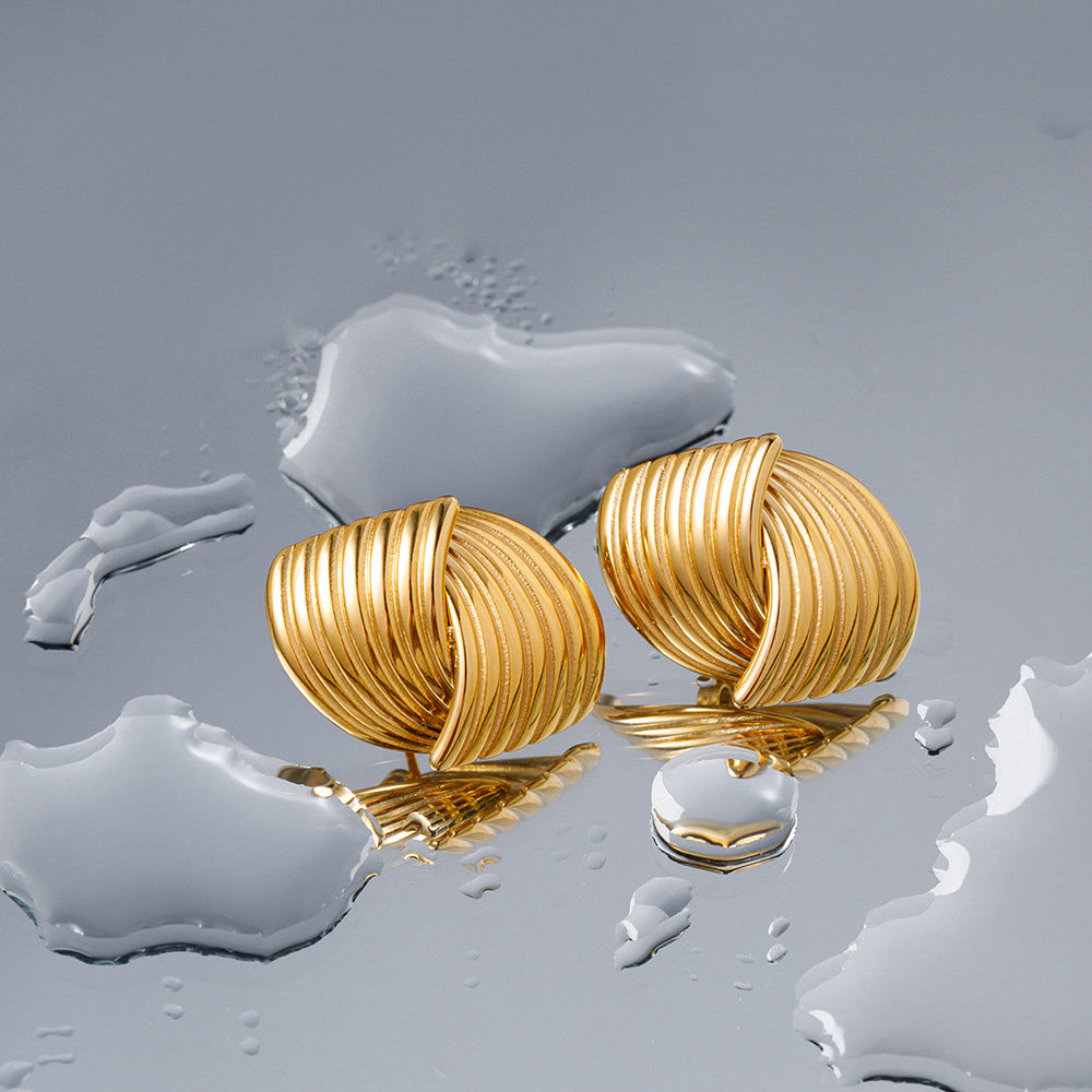 Stainless steel 18k gold-plated stripe textures earrings