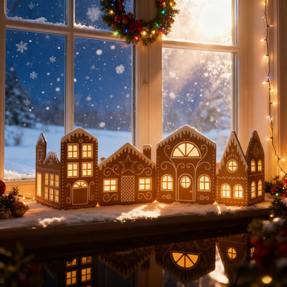 Christmas Gingerbread House Cardboard Kit with LED Lights – Create a Festive Village for Home, Kitchen Cabinets & Holiday Parties