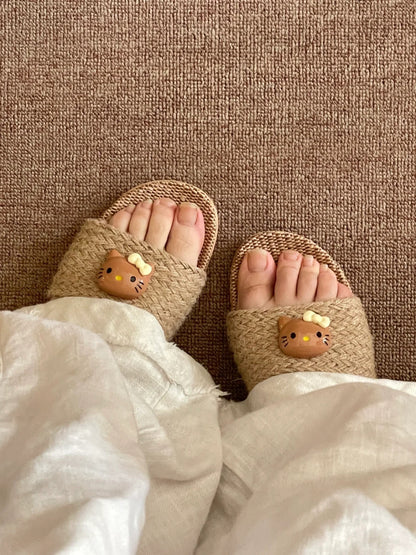 Handmade Linen HK Slides - Boho Braided Summer House Slippers for Women