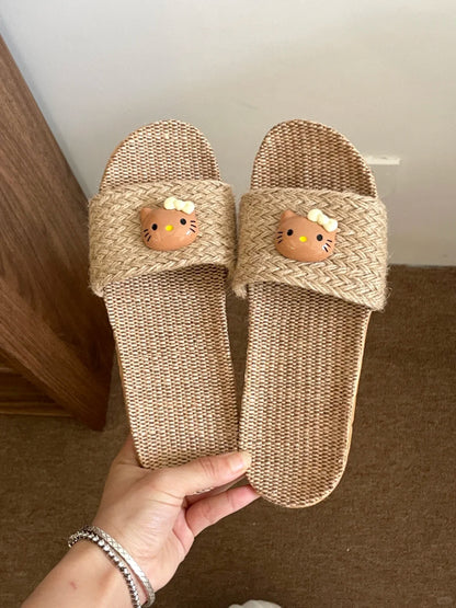 Handmade Linen HK Slides - Boho Braided Summer House Slippers for Women