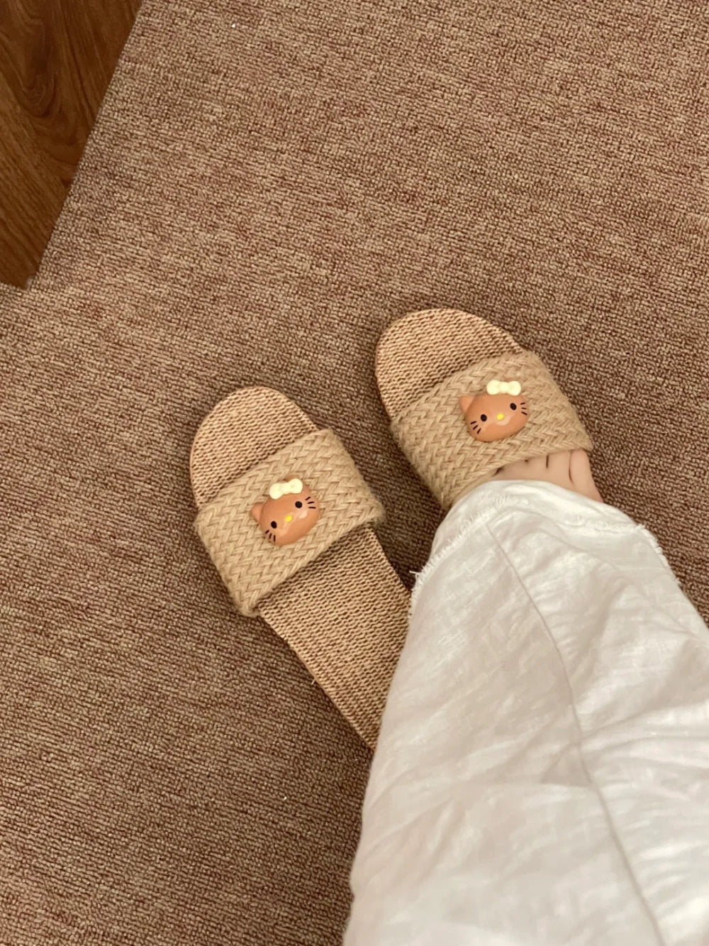 Handmade Linen HK Slides - Boho Braided Summer House Slippers for Women