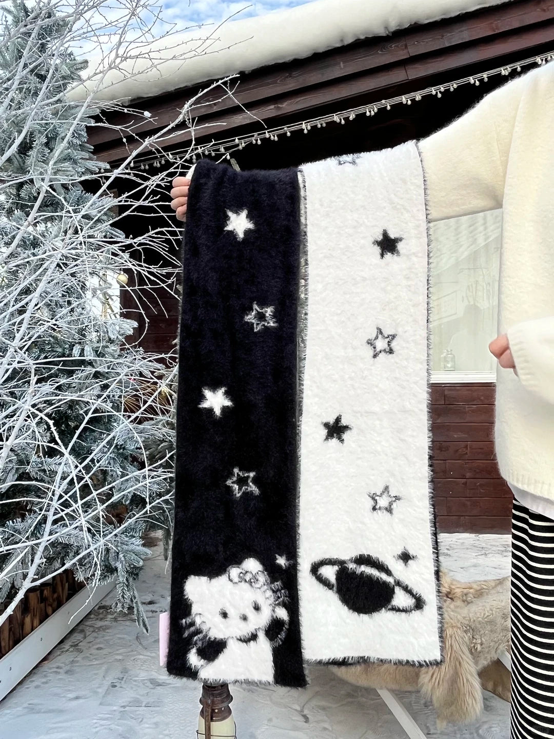 HK Starry Night Double-Sided Thick Faux Mink Fur Scarf – Soft Winter Reversible Scarf for Cozy Autumn & Winter Wear (20×165cm)