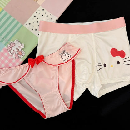 HK Cute Couple Underwear Set, Matching Men Boxer & Women Briefs, Soft Cotton Lingerie Gift Set