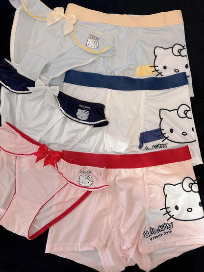 HK Cute Couple Underwear Set, Matching Men Boxer & Women Briefs, Soft Cotton Lingerie Gift Set